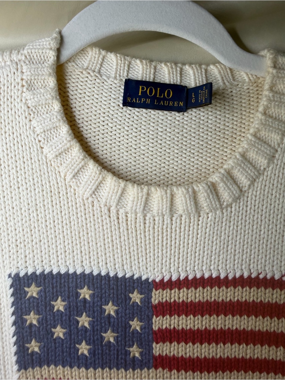 Ralph Lauren Cream Crewneck Sweater with American Flag Knit - Picture 2 of 3